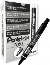 Pentel N60-A N 60 Marcatore permanente Nero Punta smussata 12 pezzi