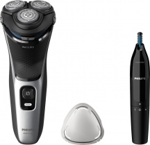 Philips S314302 Regolabarba Ricaricabile Testine Flessibili + Rifinitore per Naso Wet&Dry Autono