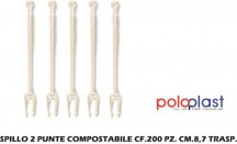 Polo Plast POL052100 Spillo 2 Punte Compostabile cf 200 pezzi cm 8,7 Trasparente