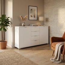 SARMOG DB879BN Madia 2 Ante Battenti e 4 Cassetti 154x41x84 cm Bianco