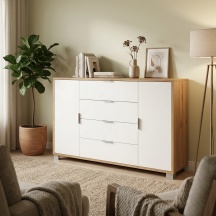 SARMOG QUADRANTE 775 Madia  2 Ante 4 Cassetti 136x86h cm Rovere Bianco