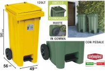 STEFANPLAST 25705 Bidone Carrellato lt 120 Pedale Giallo Segnale cm54.5x49.5x94h