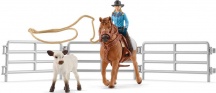 Schleich 42577 Farm World Playset Cavallo da Rodeo con Cowgirl e Vitello 3+ Anni