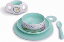 Suavinex 5593 Piatto Tazza e Posate Set Svezzamento Utilizzabile in Microonde Blu