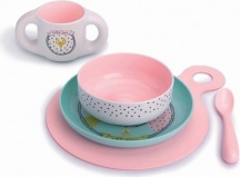Suavinex 5678 Piatto Tazza Posate Set Svezzamento Utilizzabile Microonde Viola Bianco
