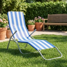Tata Linda LIPARI Sdraio da Giardino Pieghevole Poggiagambe 190x58x97 cm Blu
