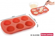 Tescoma 629433 Stampo in Silicone per Dolci Muffin 6 Posti 29 x 18 cm colore Rosso