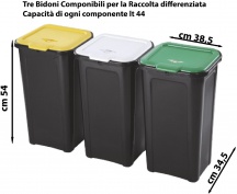 Tontarelli 4122 Pattumiera Differ. Set 3 pezzi Coverline 44 litri