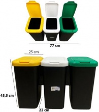 Tontarelli TO4738 Pattumiera Rifiuti 3 Pz 25 Litri 77x22x45,5h cm Nero