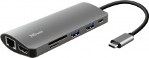Trust 23775 Hub multiporta host USBc uscite HDMI,RJ 45,USBc Alluminio