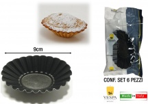 Vespa 3945 Stampo per Dolci Antiaderente Riccia Ovale in Alluminio 6 pz 9,5 cm Nero
