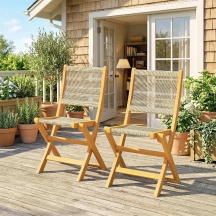 VivaGarden 0BGV543 Set 2 Sedie da Giardino Pieghevoli in Legno 48x55.5x88 cm LegnoBeige
