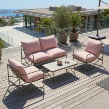 VivaGarden 0PKV530 Salotto da Giardino Divano 2 Poltrone e Tavolino in Metallo Rosa