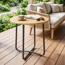 VivaGarden 0RBV582 Tavolino da Giardino Rotondo in Metallo �48x51 cm Legno