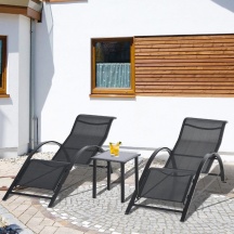 VivaGarden A2460BKAO66 Lettino Prendisole da Giardino Set 2 Lettini Tavolino 59x169x66 Nero