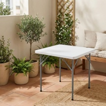 VivaGarden CT804548 Tavolo Pieghevole da Esterno Quadrato PlasticaAcciaio 86x86 Bianco