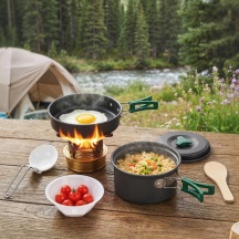 VivaGarden DA5910GY Set da Cucina per Campeggio 8 Pezzi con Manici Anti-Scottatura Grigio
