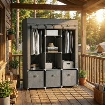VivaGarden DH85034 Armadio Guardaroba in TNT 3 cassetti 125x43x162,5 Grigio Scuro