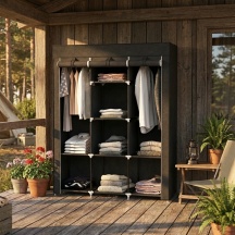VivaGarden K6540BK Armadio Guardaroba in TNT Salvaspazio 8 Ripiani 125x43x162.5 cm Nero