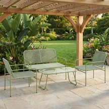 VivaGarden R491GN Salotto da Giardino Divano 2 Posti 2 Poltrone Tavolino Verde