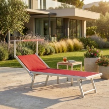 VivaGarden SH125 RED Lettino Prendisole da Giardino Pieghevole Parasole 186x70x40 Rosso