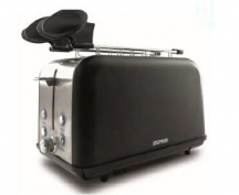 Zephir ZHC496 Tostapane 2 Fette 850 Watt Pinze e Vassoio Raccogli-Briciole Nero