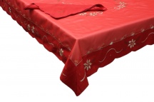 Elite W52-5326 - 140x180  Rosso Tovaglia Natalizia Ricamata 6 posti 140x180 cm 6 Tovaglioli Rosso W52-5326