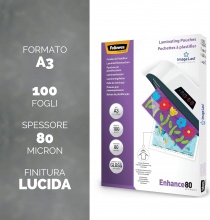 fellowes 5306207 Confezione 100 Pouches Lucide Enhance80 A3