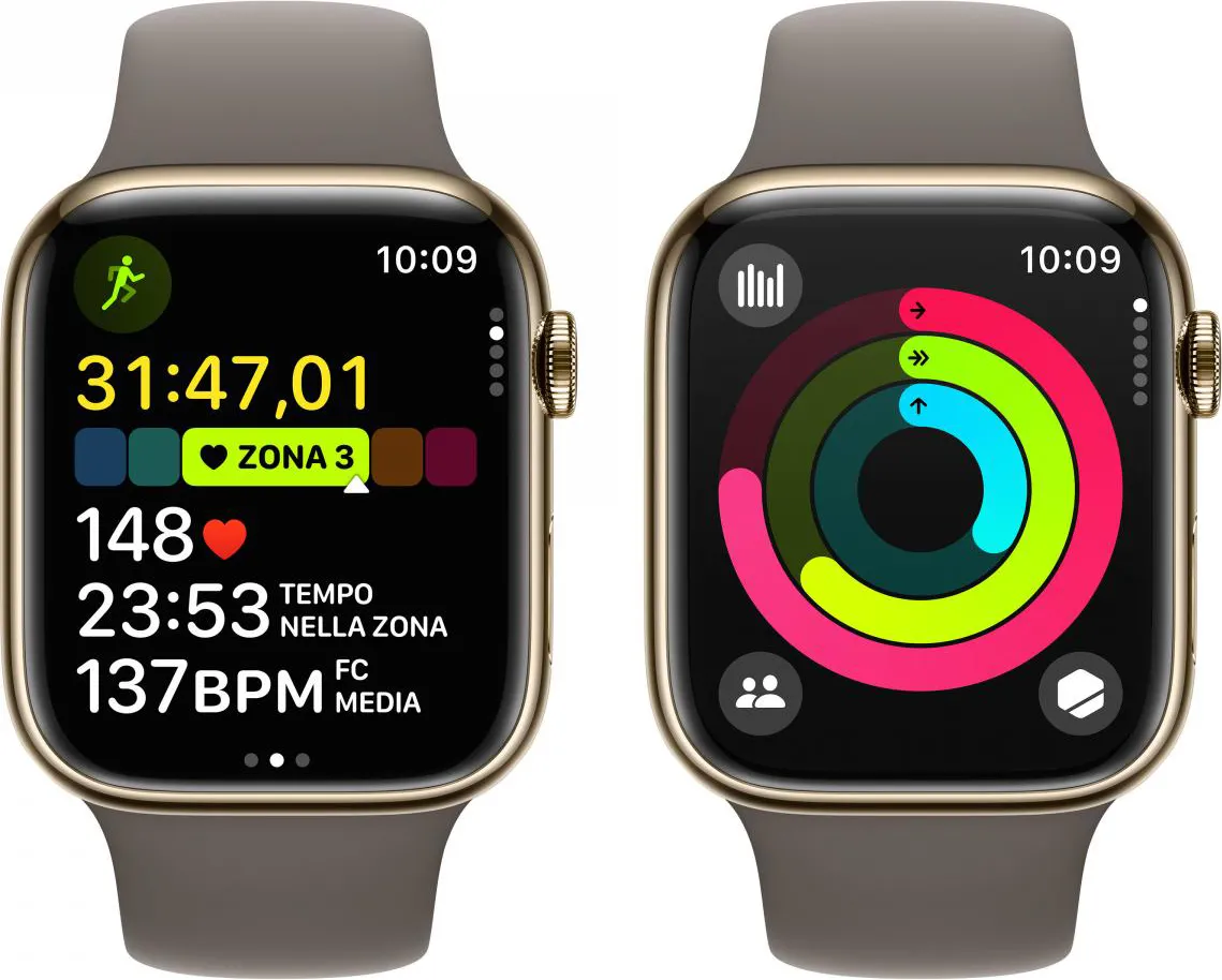 Apple Watch Series 9 GPS + Cellular - Smartwatch con Cassa 45mm in Acciaio  inossidabile Oro con Cinturino Sport Creta - S/M - MRMR3QL/A