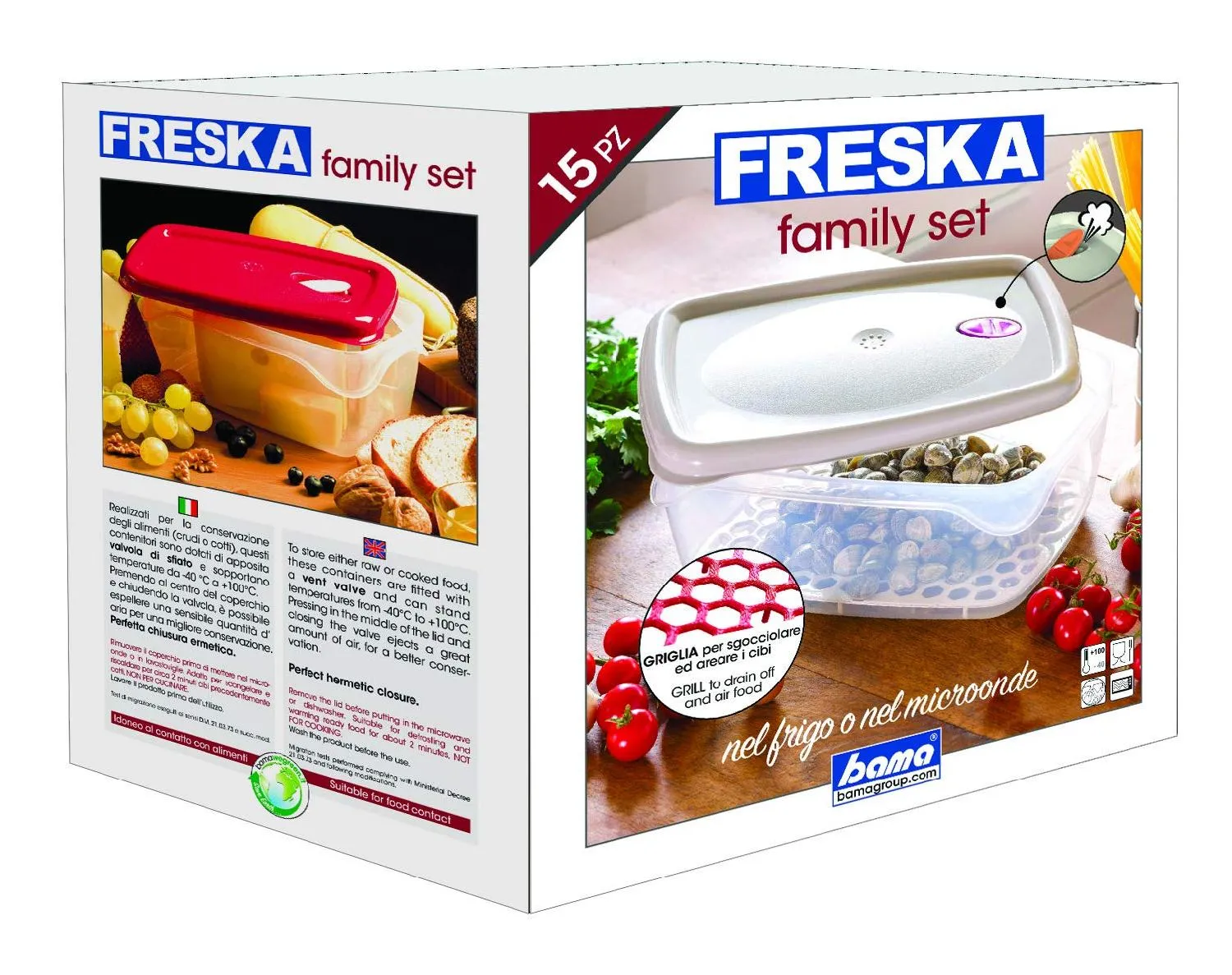 Bama Set 15 contenitori Frigo box Ermetici Plastica per Alimenti - 45092  Freska Family