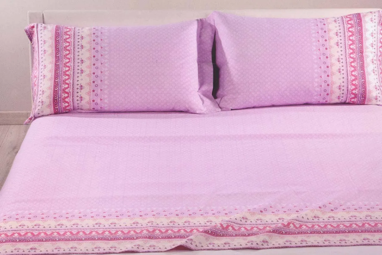 Caleffi Completo Letto Singolo in Cotone lenzuolo sopra + sotto con angoli  + federa Fantasia stampata colore Rosa - Decor
