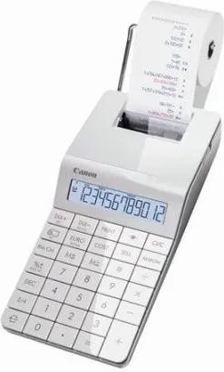 Canon Calcolatrice scrivente portatile a 12 cifre con funzione di stampa a  2 colori Display LCD Funzione Scrivente con rotolo Bianco - 4413B001 X MARK  P1