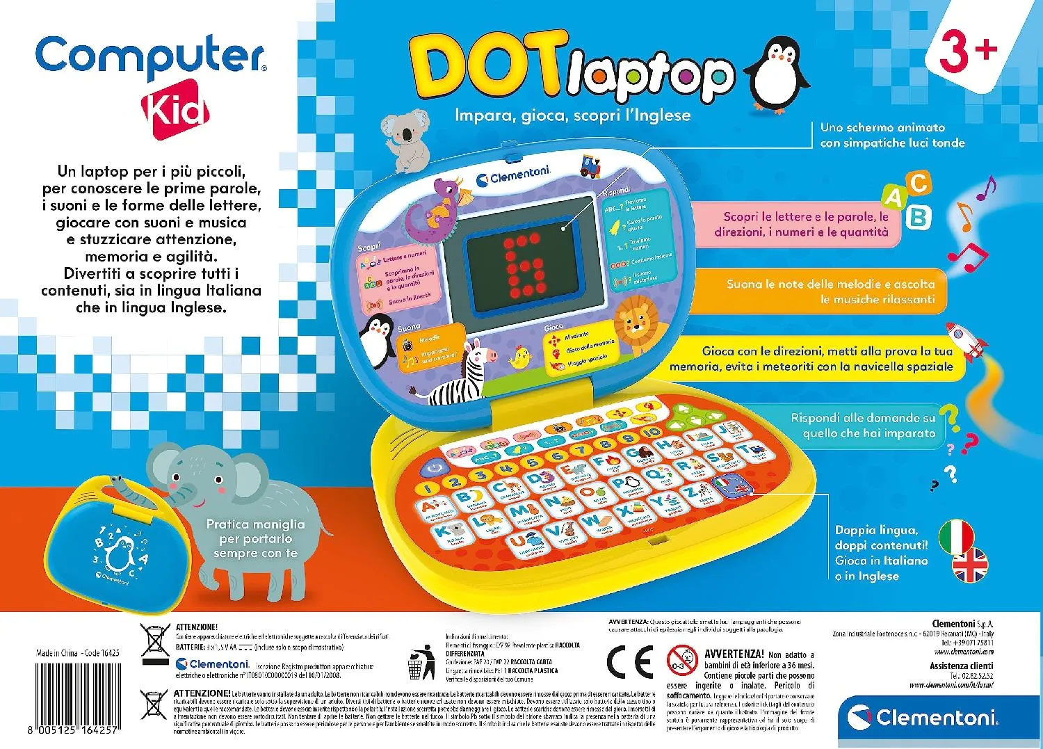 Clementoni Computer Kid Dot Laptop - Gioco Educativo Elettronico Giocattolo  Parlante Computer per Bambini da 3+ Anni - 16425