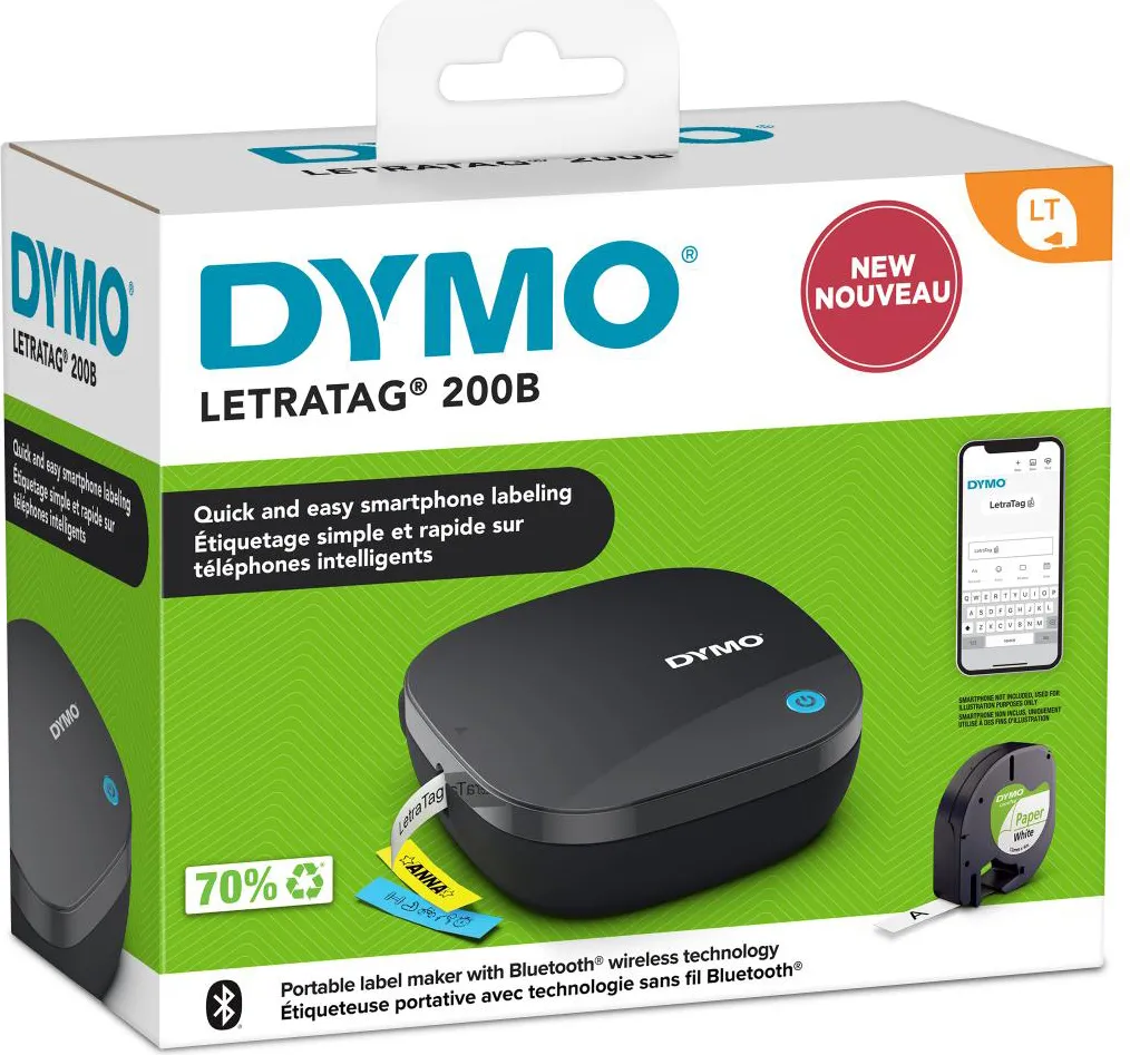 DYMO Stampante per Etichette Etichettatrice Termica Diretta Portatile  Wireless Bluetooth 7 mm/s colore Nero - 2172855 Letratag 200B