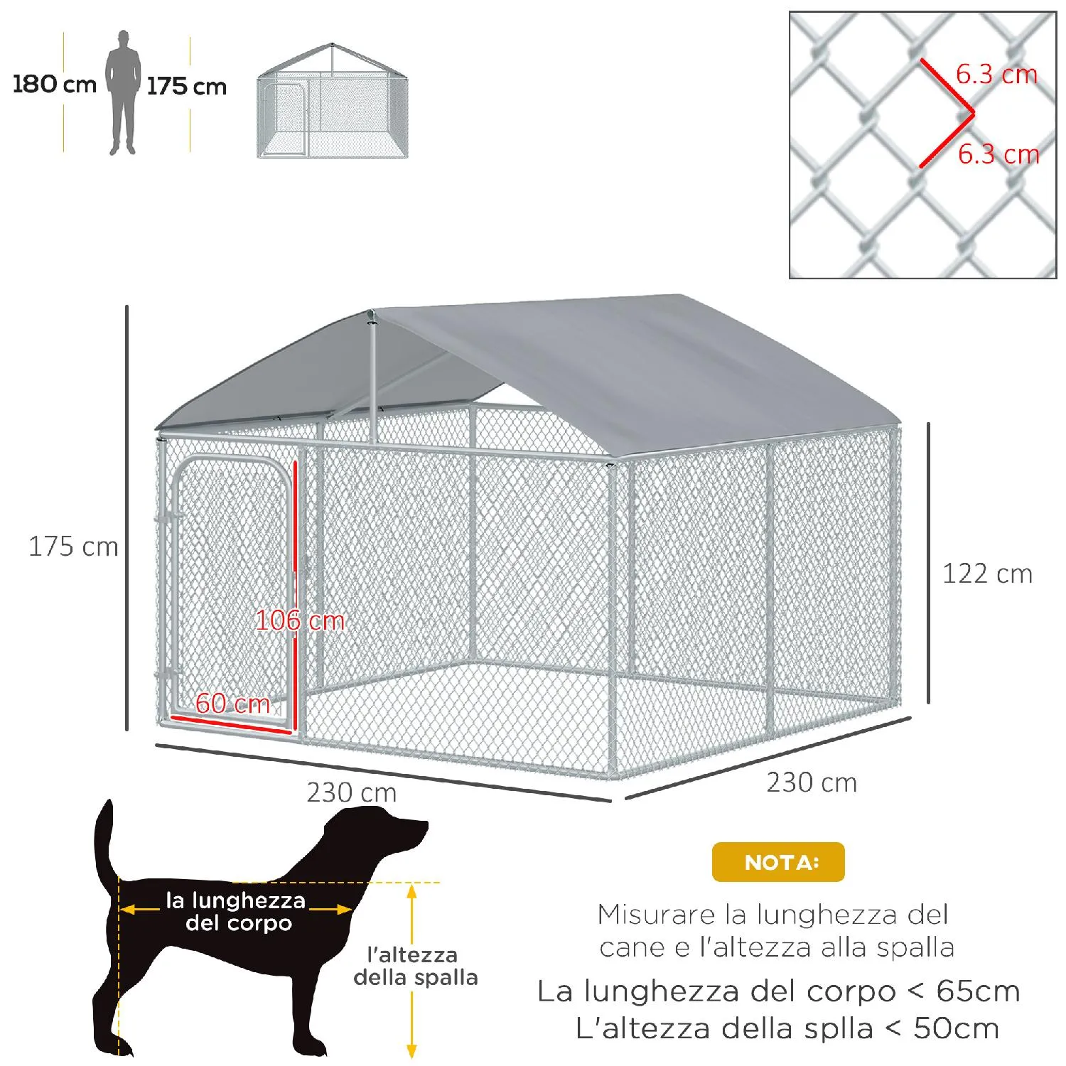 DecHome Recinto per Cani da Esterno Recinto per Animali con Copertura  Impermeabile 230x230x175cm 038V01