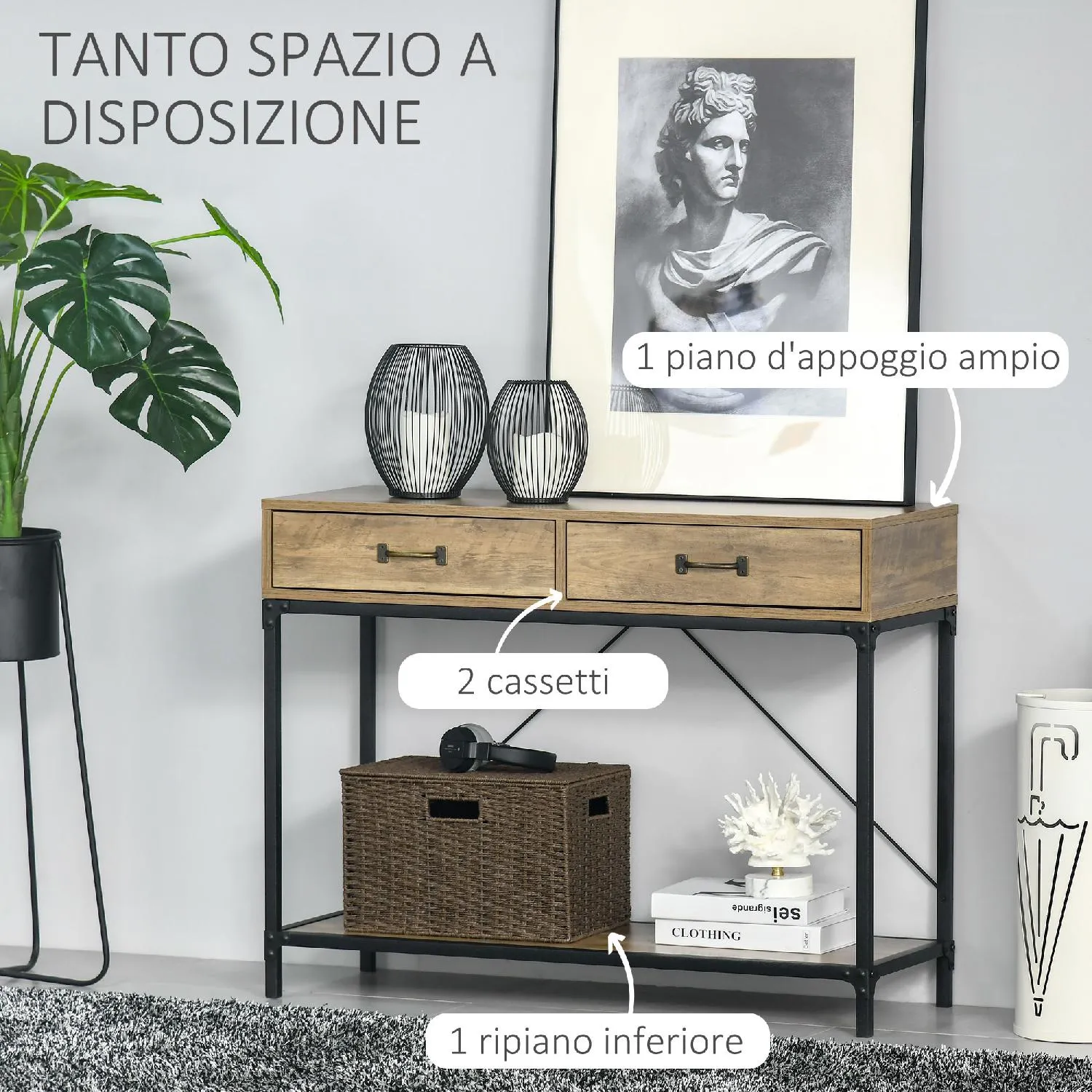 DecHome Tavolo Consolle da Ingresso Vintage in Metallo e Legno Tavolino da  Salotto e Soggiorno Marrone - 177837