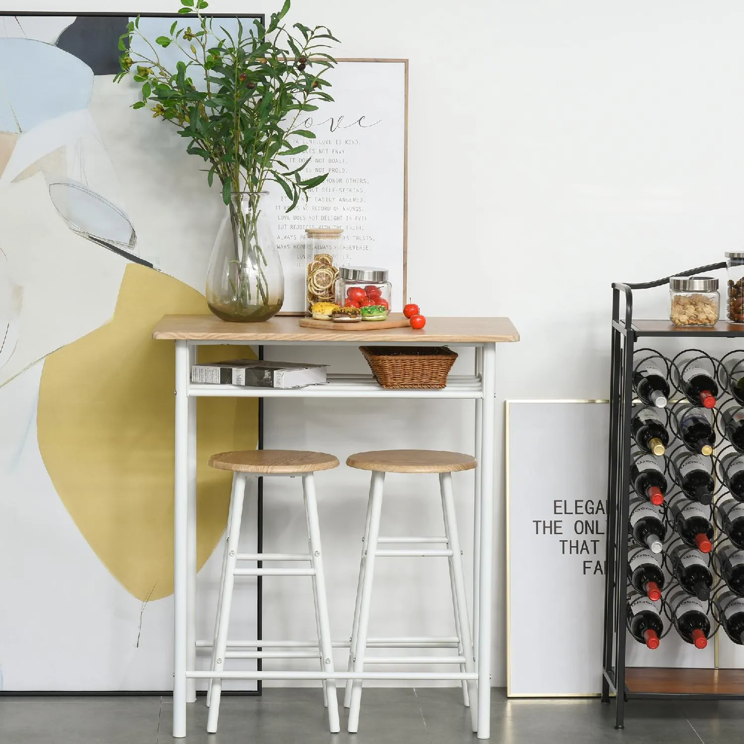 DecHome Tavolo Alto e 2 Sgabelli con Poggiapiedi per Cucina in Legno Sala  Bar Stile Nordico colore Bianco - DH83525