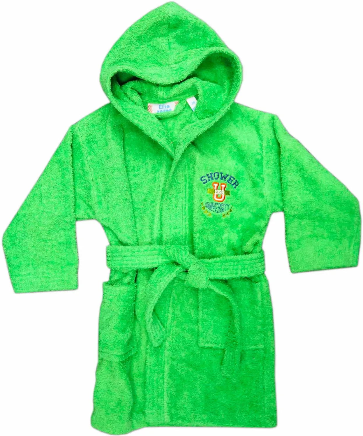 Elite Accappatoio per Bambini in Spugna di Cotone con Cappuccio Taglia 3/4  anni Tinta Unita ricamo Shower colore Green - Pakito