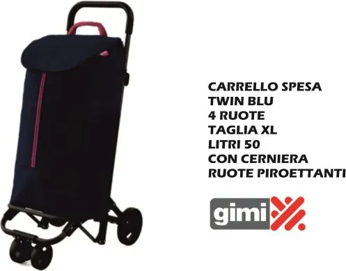 Gimi Twin Carrello Spesa Portaspesa 4 Ruote Viola | LGV Shopping