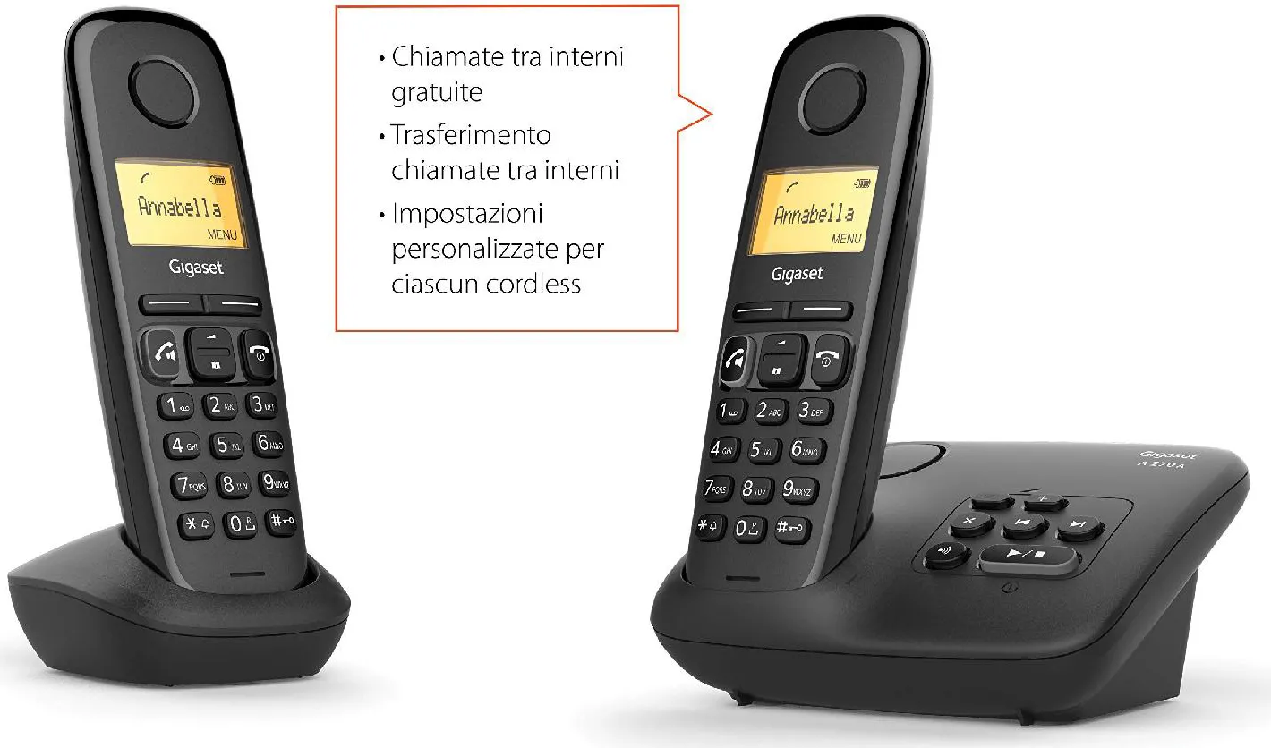 Gigaset Telefono Cordless duo DECT GAP con Vivavoce e Segreteria ECO Mode  Plus + Telefono Cordless - A-270 A DUO
