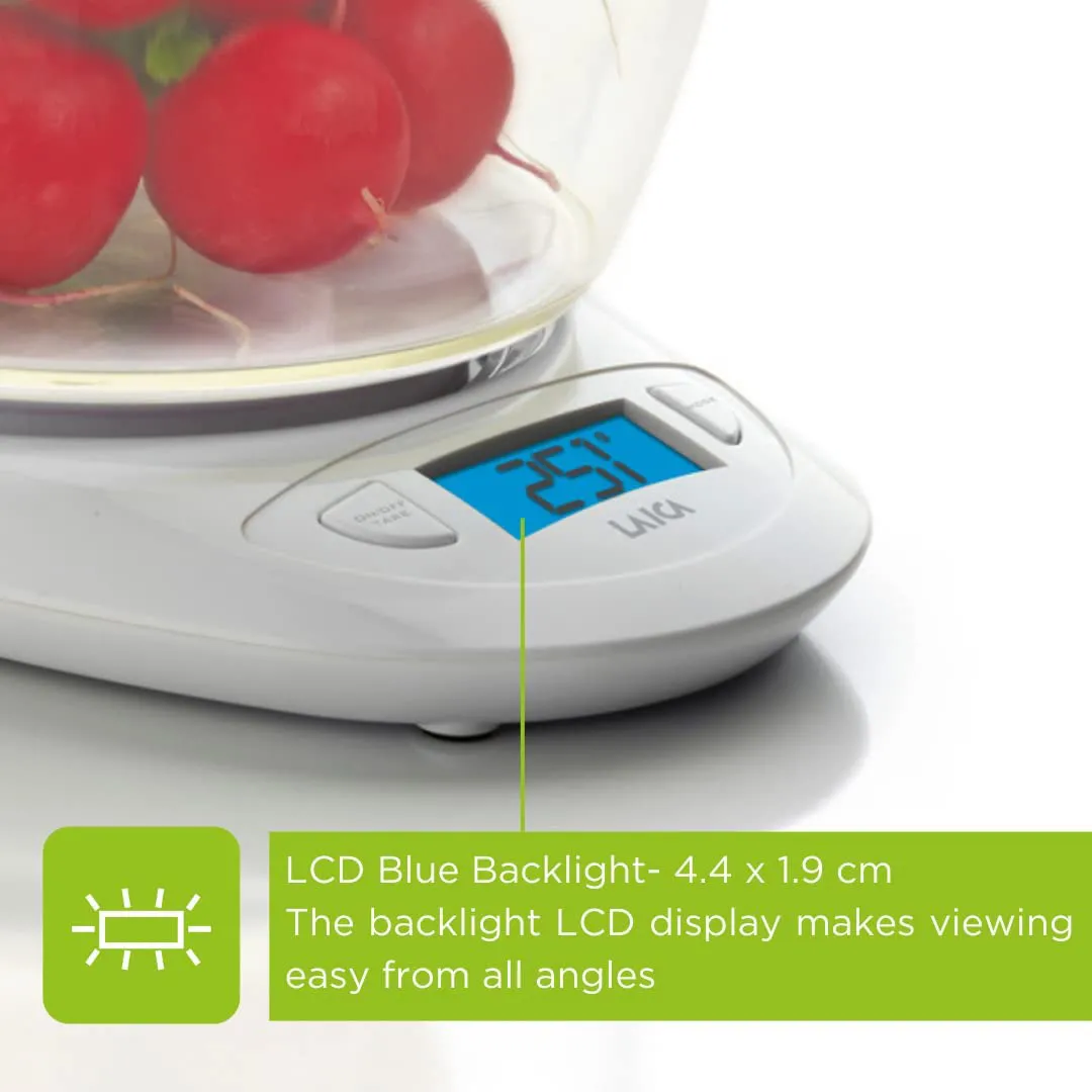 LAICA Bilancia da Cucina Digitale Elettronica Massimo Peso Rilevabile 5 Kg  colore Bianco KS1019