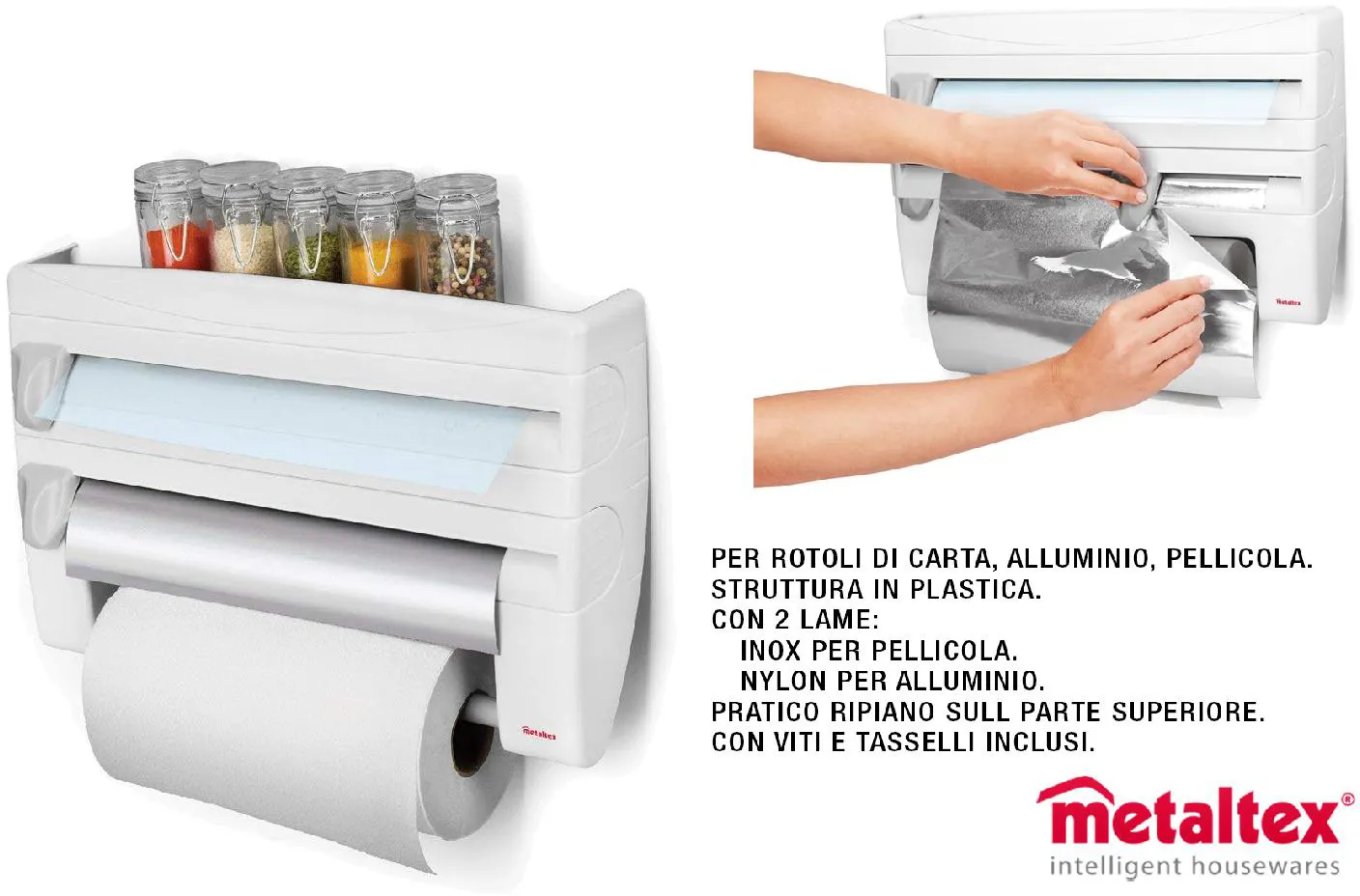 Metaltex Portarotoli Cucina Carta Alluminio e Pellicola cm 39x10x25h -  X254410