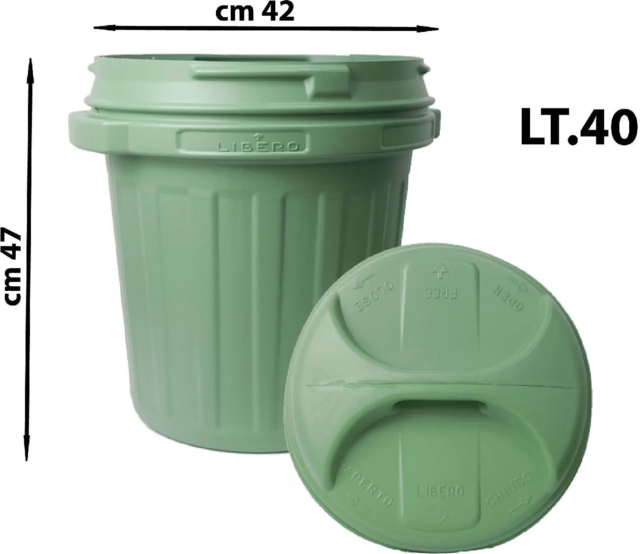 NUOVA PLASTICA ADRIATICA Bidone litri 40 Con Coperchio Verde - A002203