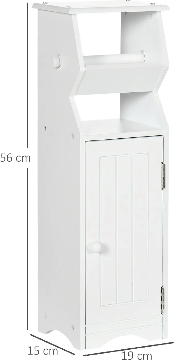 Nova Deco Mobiletto da Bagno Salvaspazio in MDF Bianco con Spazio per Carta  Igienica e Armadietto 19x15x56 cm - 854NDWT
