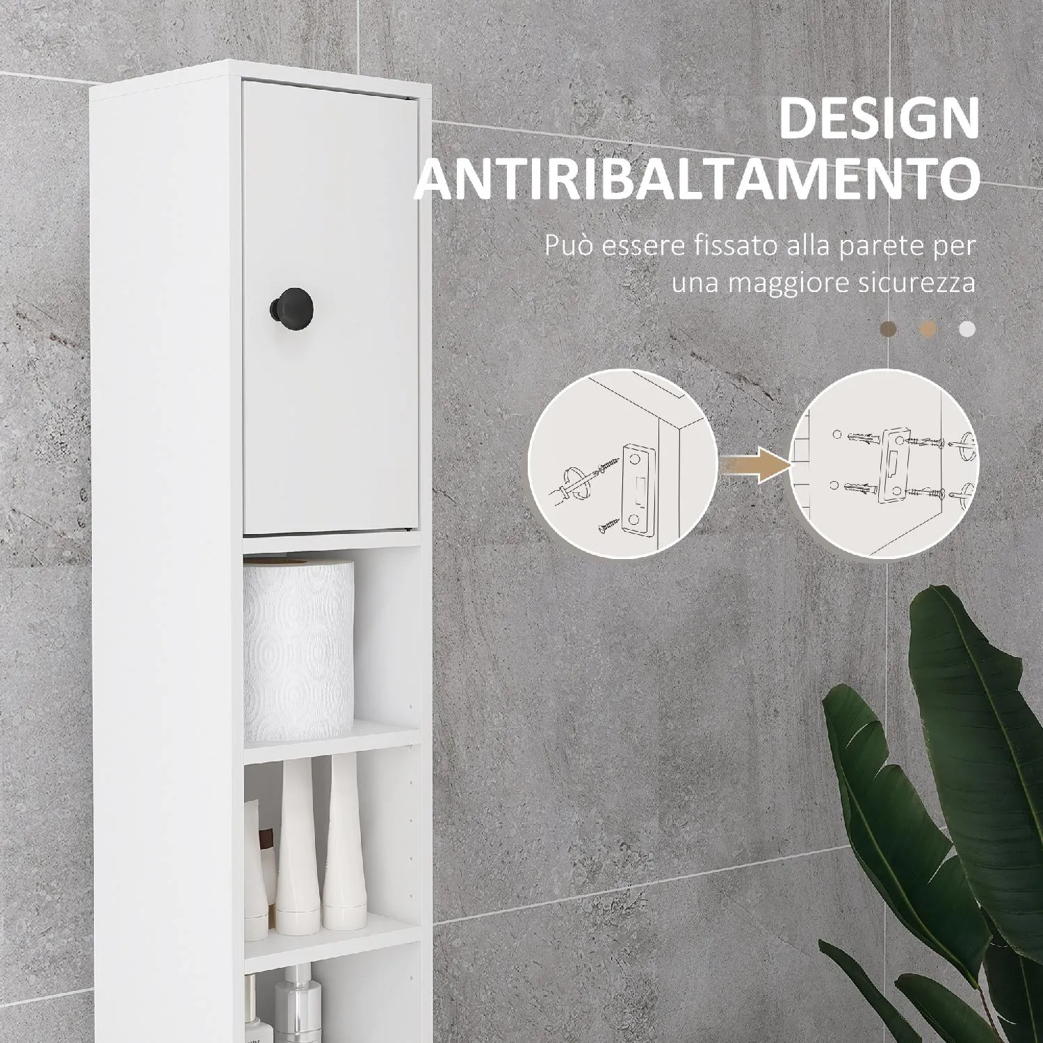 COLONNA BAGNO IN TRUCIOLATO CON 2 RIPIANI APERTI E 2 ARMADIETTI A 2 Livelli 30x30x183 Cm Nero E Grigio 84075675 - 8