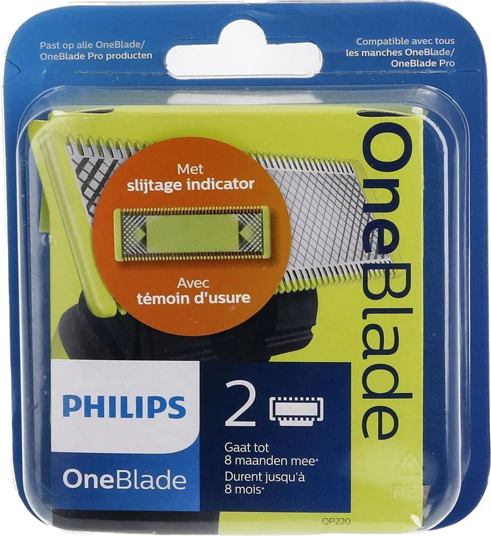 Philips Pacco da 2 Lame di ricambio per Rasoio Elettrico Philips OneBlade -  QP220/50