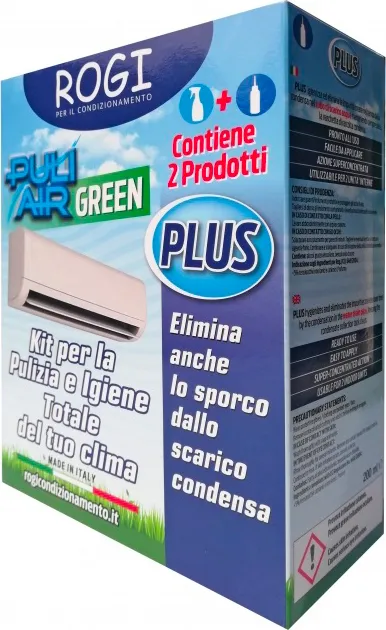 ROGI Kit Pulizia Climatizzatore Condizionatore Detergente Spray +  Detergente Concentrato - 202026 Puli Air Green Plus
