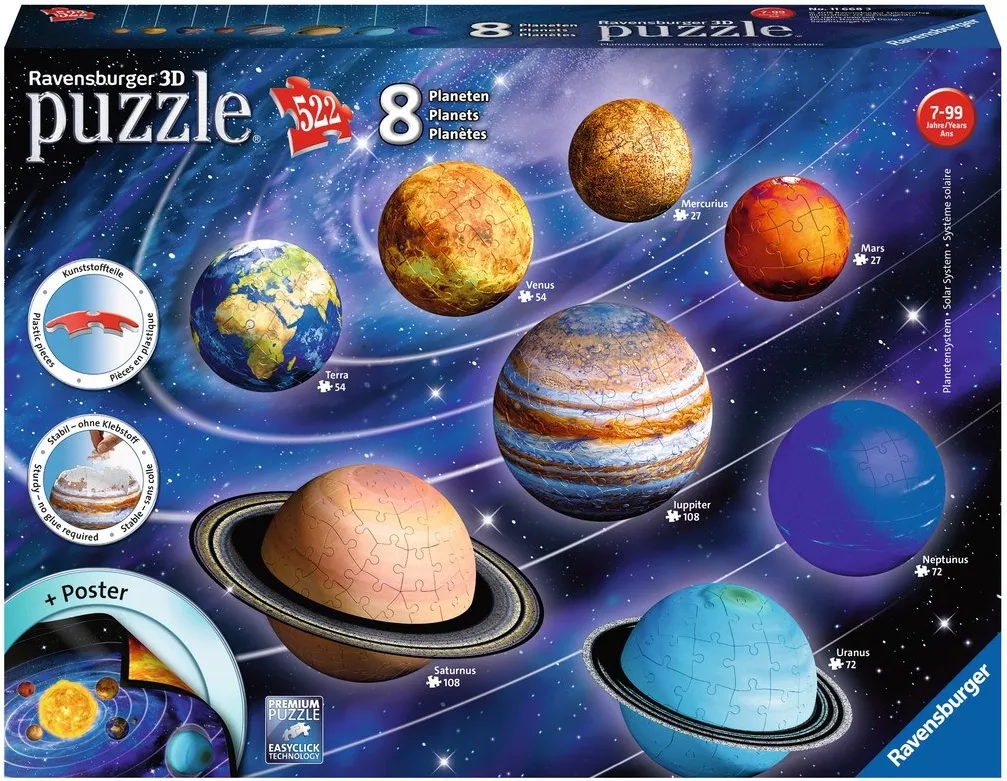 Ravensburger Sistema Planetario Puzzle 3D 540 Pezzi Per Bambini da 6+ Anni  - 11668