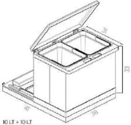 TECNOINOX Bidoni per Raccolta differenziata Mobili Estraibile da 18 Litri Colore Inox/Grigio Modello Prima Inox 