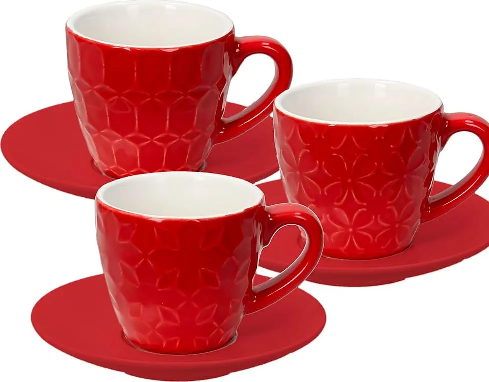 Tazzine caffè con Piattino set 6 pezzi in Ceramica colore Rosso -  RE185013372 Linea Kubik